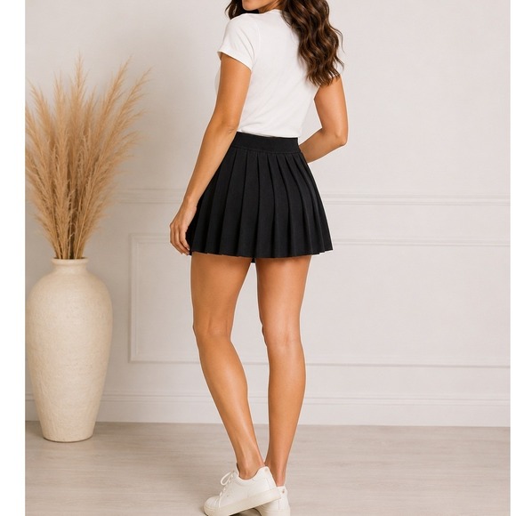 Daisy Pants - Daisy Black Pleated Knit Skort Pleated Tennis Mini Skirt Built In Shorts Large